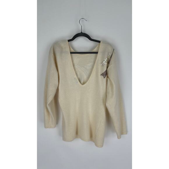 Gillian Sportswear Vintage Angora Lambswool Sequin Sweater Women Medium Cream - Picture 8 of 9